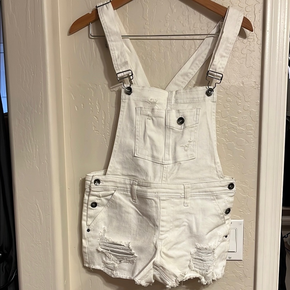White Denim Short Overalls